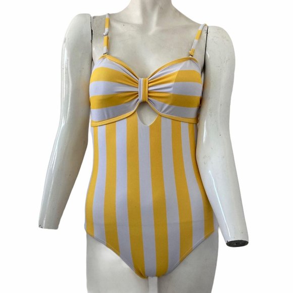 Yaffi Womens Yellow and White Striped One Piece Sw - Picture 1 of 7